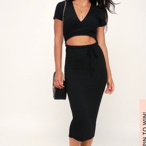 Lulus Kassidy Black Ribbed Midi Dress